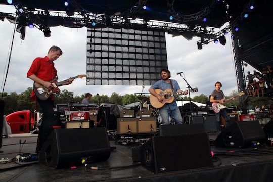 Nels Cline, Jeff Tweedy, John Stirratt (L-R) and Wilco perform at the 2014 Lockn' Festival last September in Arrington, Va. (John Davisson/Invision/AP)