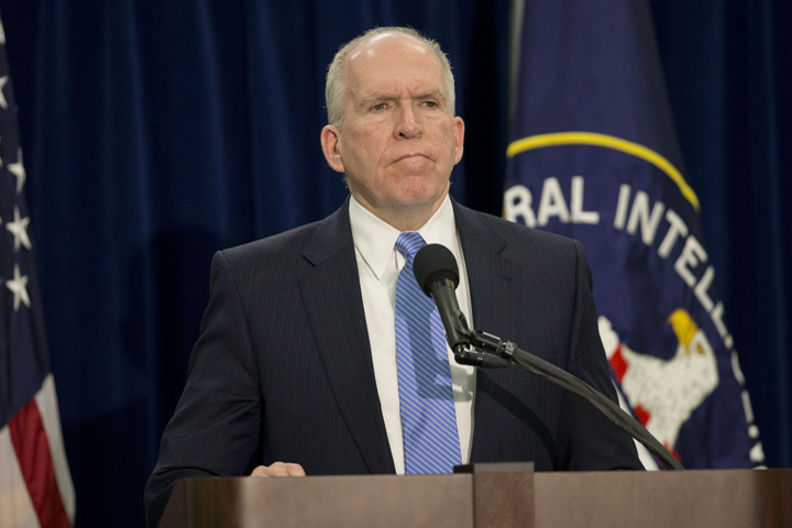 CIA Director John Brennan pauses during a news conference at CIA headquarters in Langley, Va., Thursday, Dec. 11, 2014. Brennan defending his agency from accusations in a Senate report that it used inhumane interrogation techniques against terrorist suspect with no security benefits to the nation.  (AP)