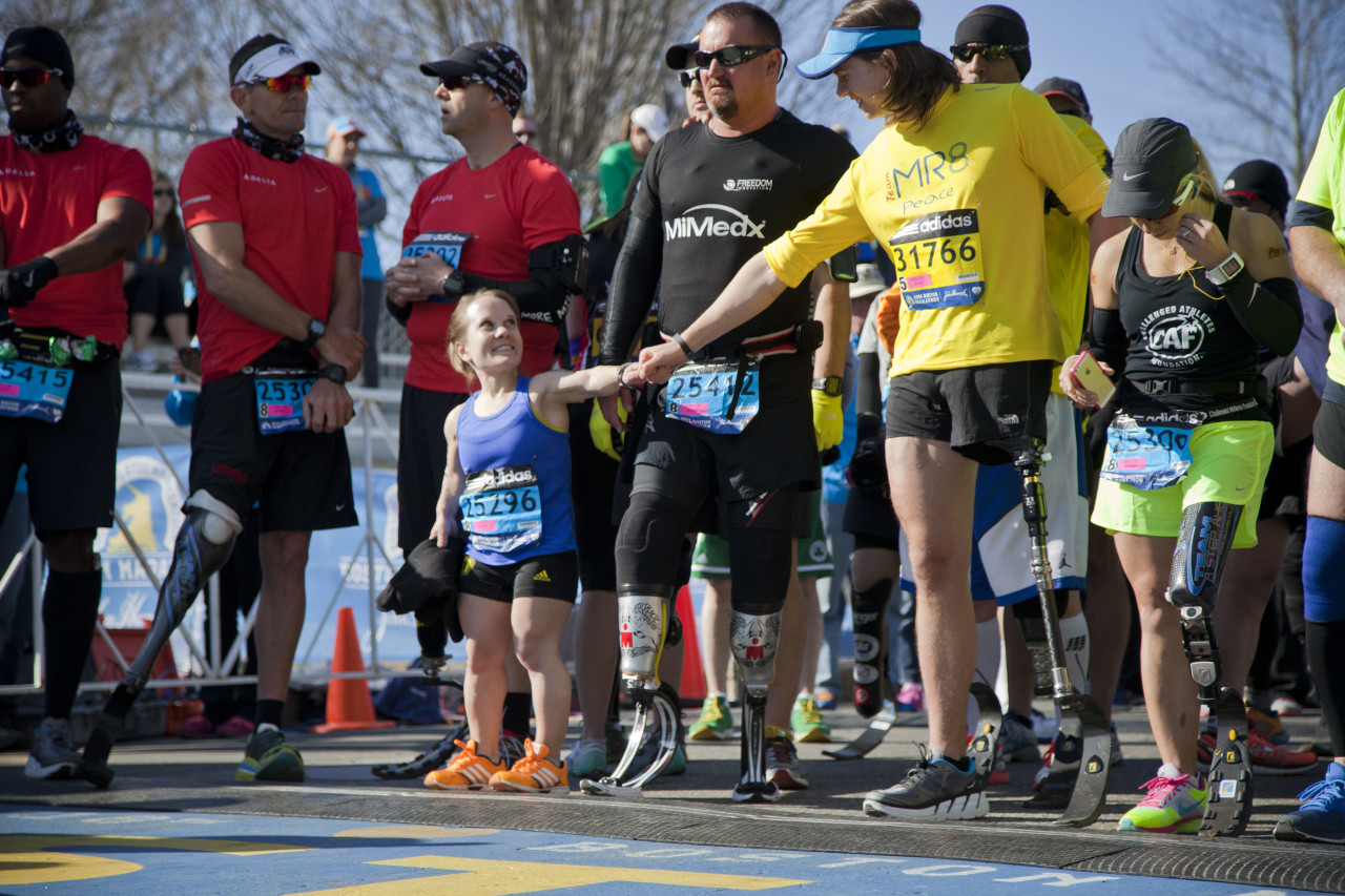 Windsor at the starting line of the 2014 Boston Marathon. (Courtesy of the B.A.A.)