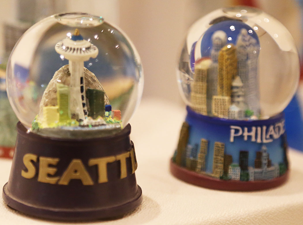 Travel souvenir snow globes. (Courtesy)