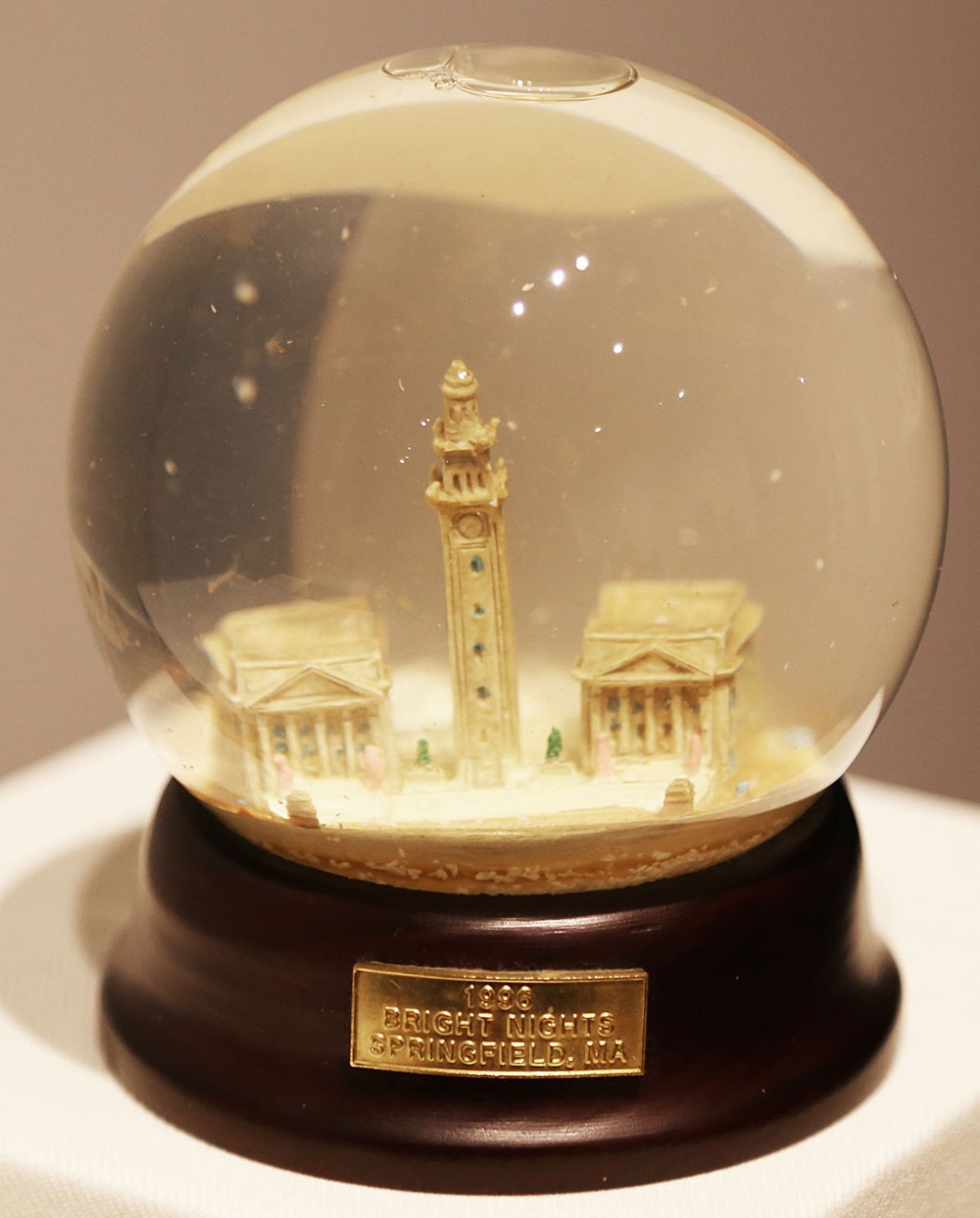 A snow globe created for and given to sponsors who have attended Springfield’s Bright Nights Ball, an annual event begun in 1996 to raise funds to light up the city during the winter months. The three buildings in the globe were the first ones illuminated as part of the project, Courtney reports. (Courtesy)