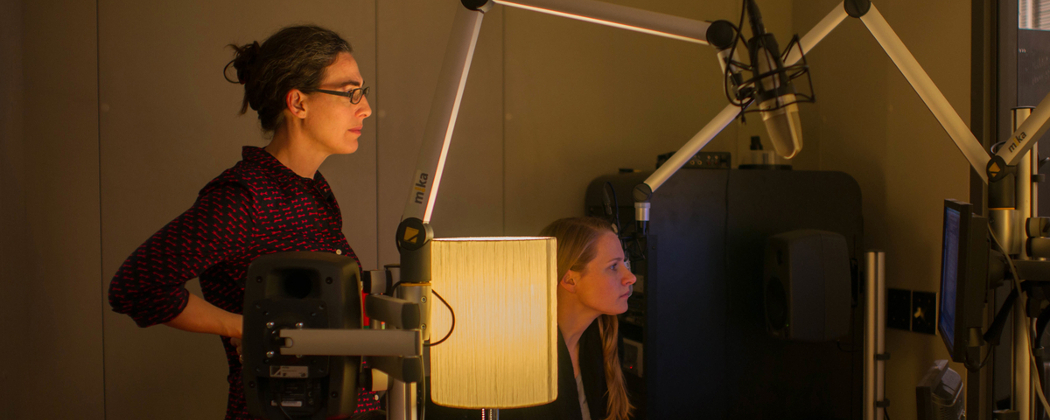 Sarah Koenig and Dana Chivvis in the recording studio. (Elise Bergerson)