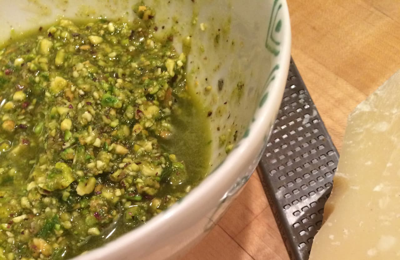 Kathy Gunst's pistachio-mint pesto was inspired by her time in Sicily. (Kathy Gunst)
