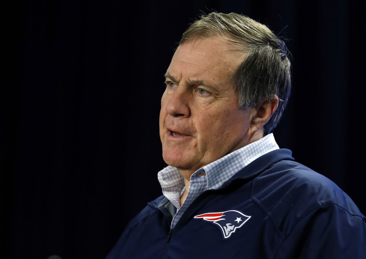 New England Patriots head coach Bill Belichick speaks during a news conference prior to a team practice in Foxborough, Mass., Thursday. (Elise Amendola/AP)