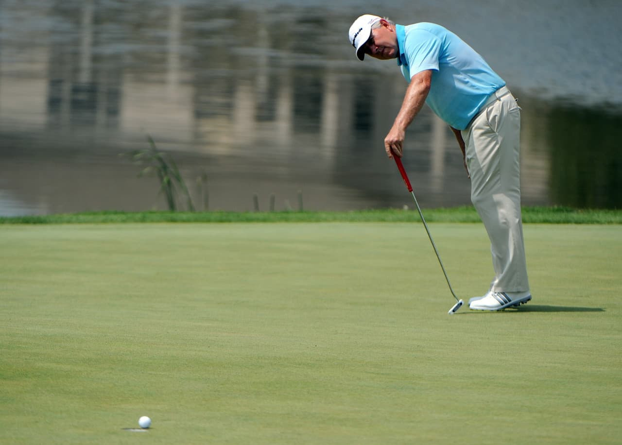 Hale Irwin just missed this putt in 2014 at the 3M Championship in Blaine, Minnesota, but he's made plenty of others. His 45 Champions Tour wins are a record. (Steve Dykes/Getty Images)