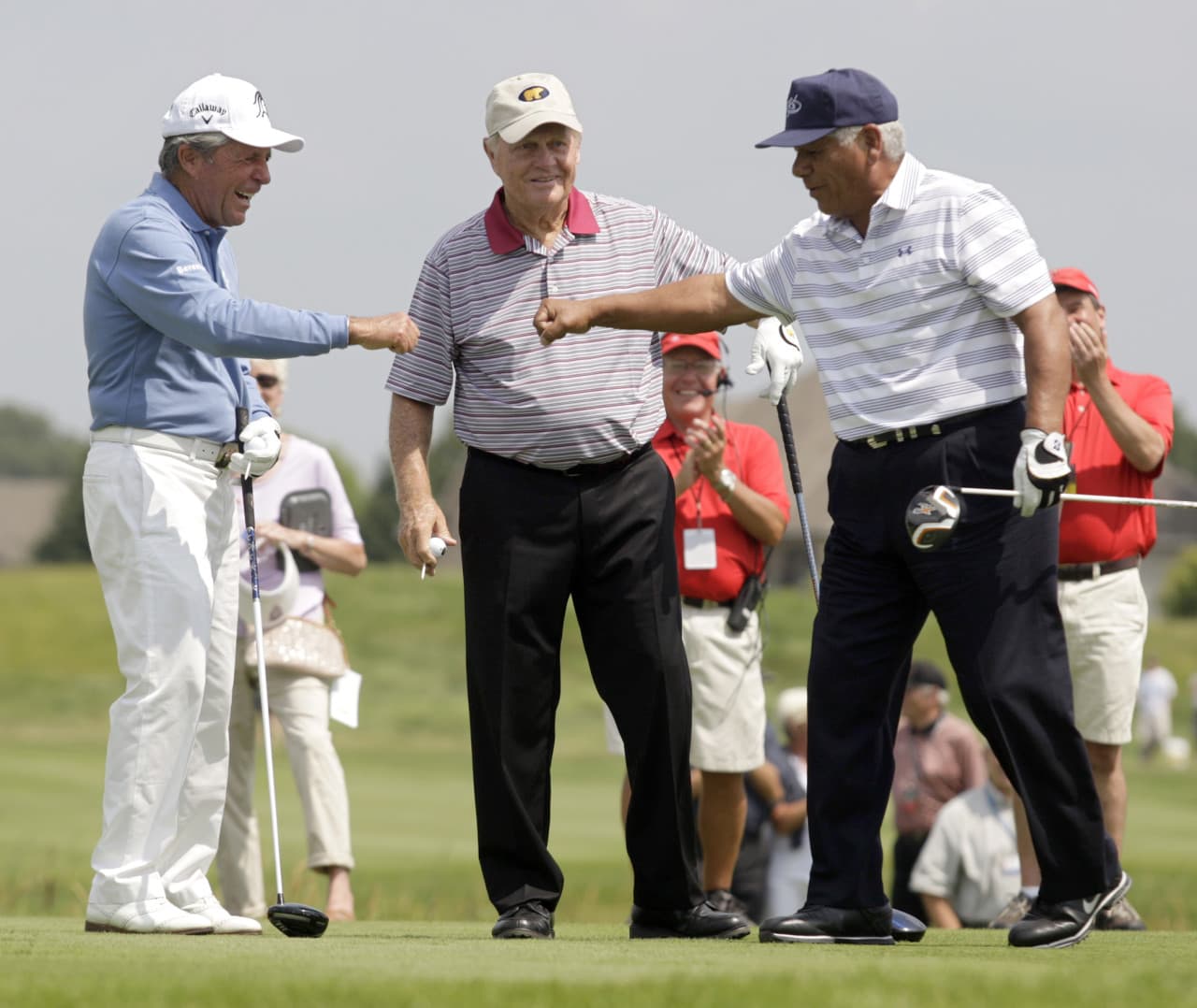 The Champions Tour helped keep golf legends Gary Player, Lee Trevino and Jack Nicklaus (l-r) in the public eye as their success on the PGA Tour began to taper off. (Paul Battaglia/AP)