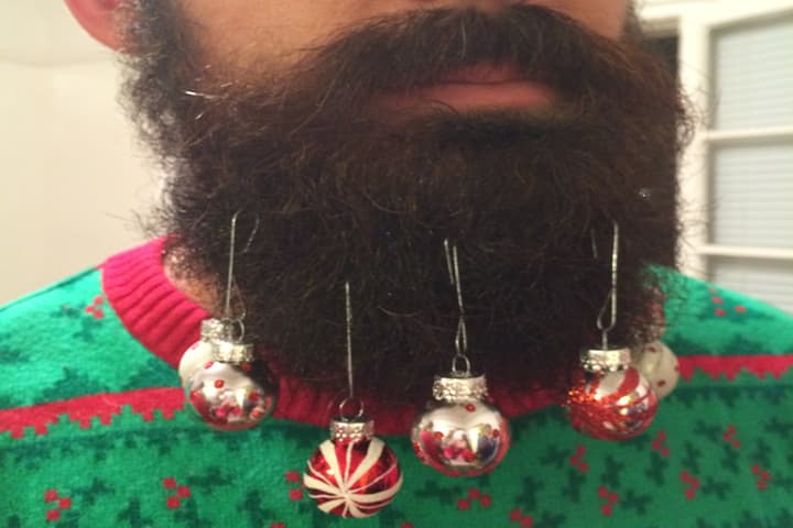 Cameron Dean shows off his beard, complete with its own set of Christmas decorations. (Courtesy Cameron Dean)