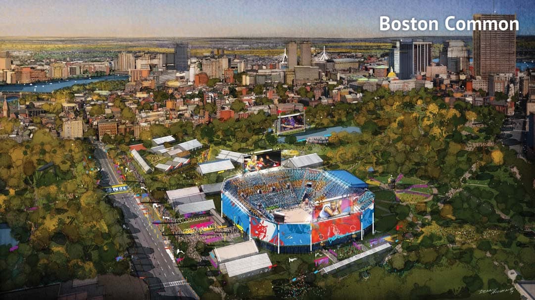 Boston 2024 proposed a beach volleyball venue on Boston Common, and to start the marathon and road cycling on Charles Street between the Common and the Public Garden. (Boston 2024)