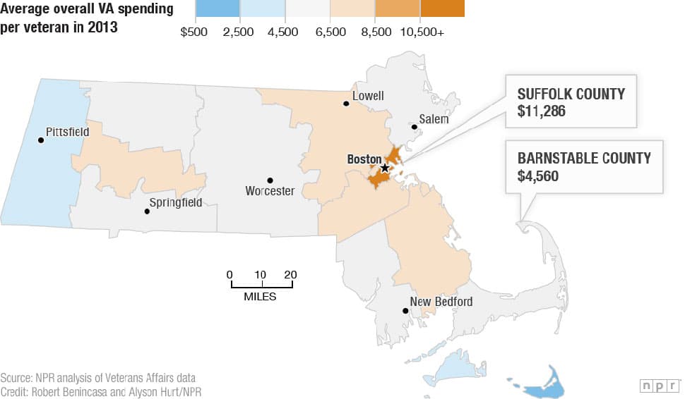Map: VA spending by Massachusetts county