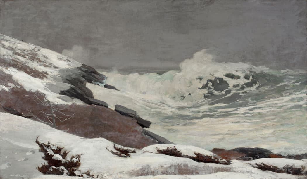 After first becoming known as an illustrator, Winslow Homer developed his reputation as a rugged, realist painter of coastal Massachusetts, New York’s Adirondacks and, after he moved from New York to Prout's Neck, Maine, in 1883, nature Down East in paintings like his 1892 canvas "Coast in Winter." (Worcester Art Museum.)