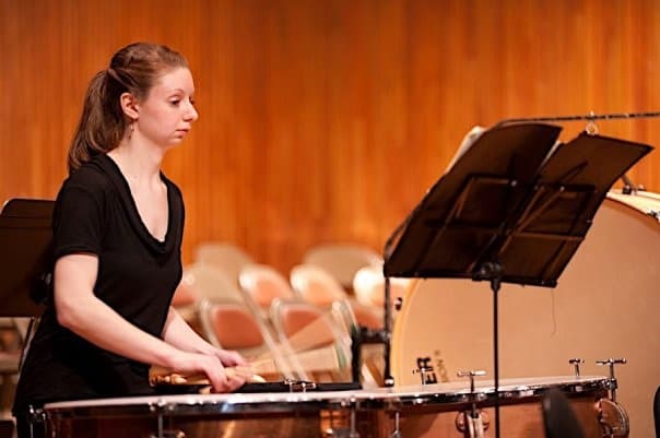 Natalie Shelton plays the timpani, a huge classical drum. (Courtesy Caryn May)