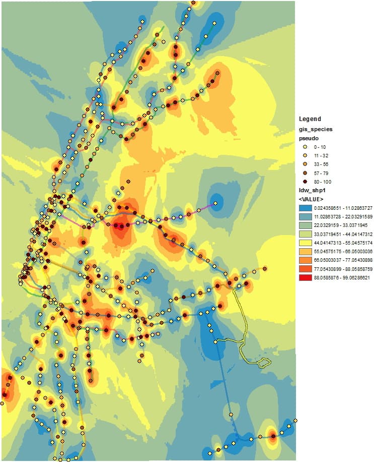 Heatmap of the Pseudomonas genus, the most abundant genus found across the city. Hotspots are found in areas of high station density and traffic (i.e. lower Manhattan and parts of Brooklyn). (Credit: Ebrahim Afshinnekoo)