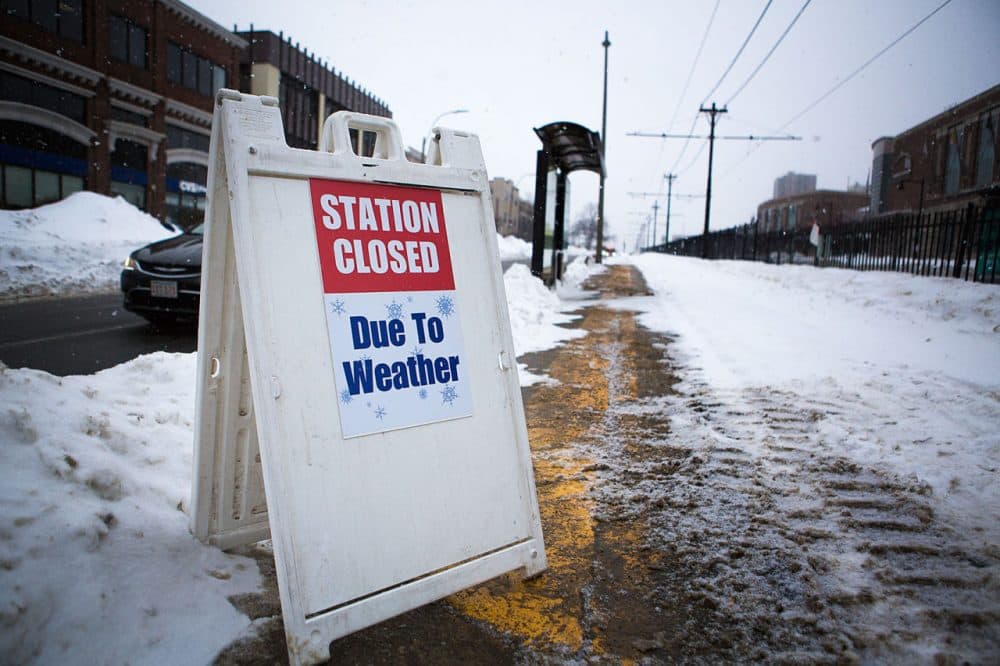 The St. Paul Street stop on the Green Line's B branch was closed Tuesday after a weekend storm.
(Jesse Costa/WBUR)