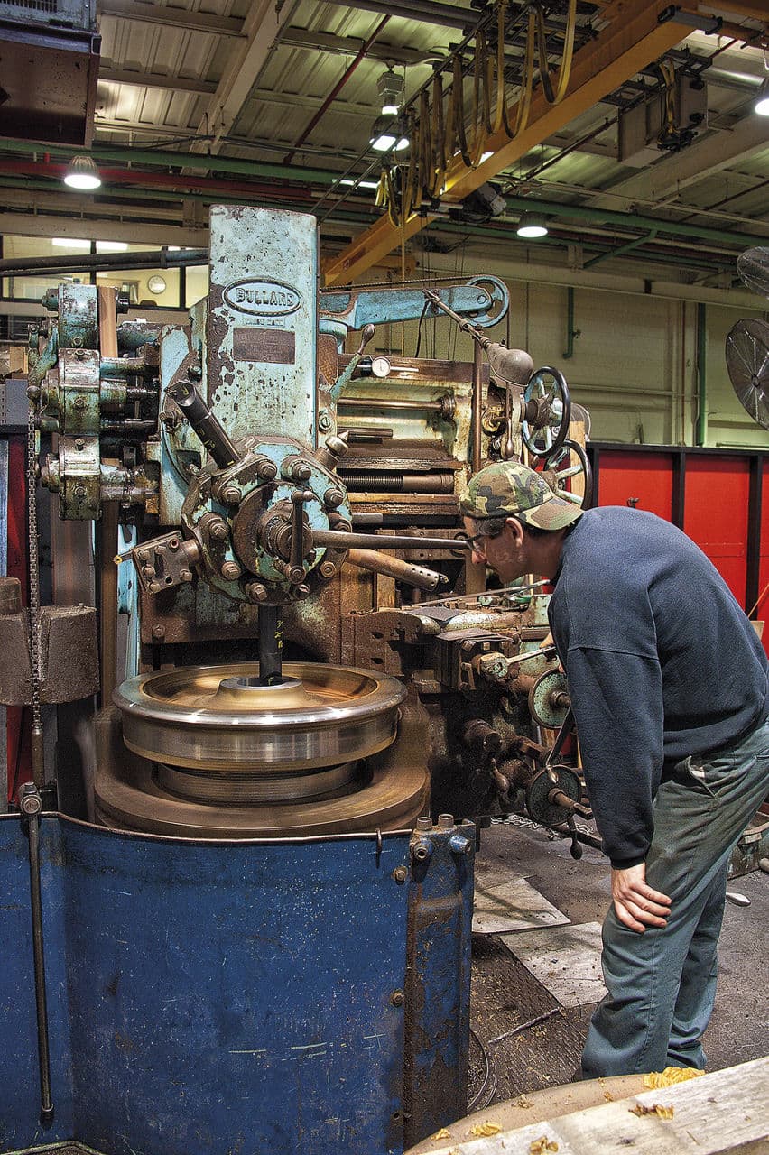 Machinist at the MBTA Subway Main Repair Facility in Everett. (Joseph Votano)