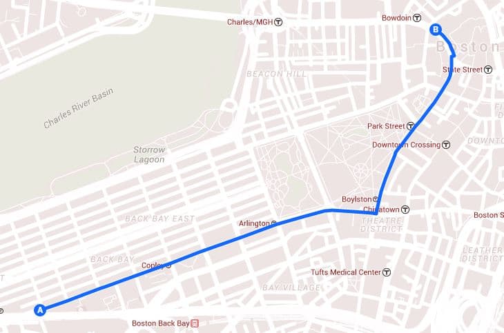 Map of the Patriots Super Bowl victory parade route. The parade will start at Boylston and Dalton streets, go down Boylston and turn left on Tremont street before continuing onto Cambridge Street and ending at City Hall, according to the mayor&#039;s office.