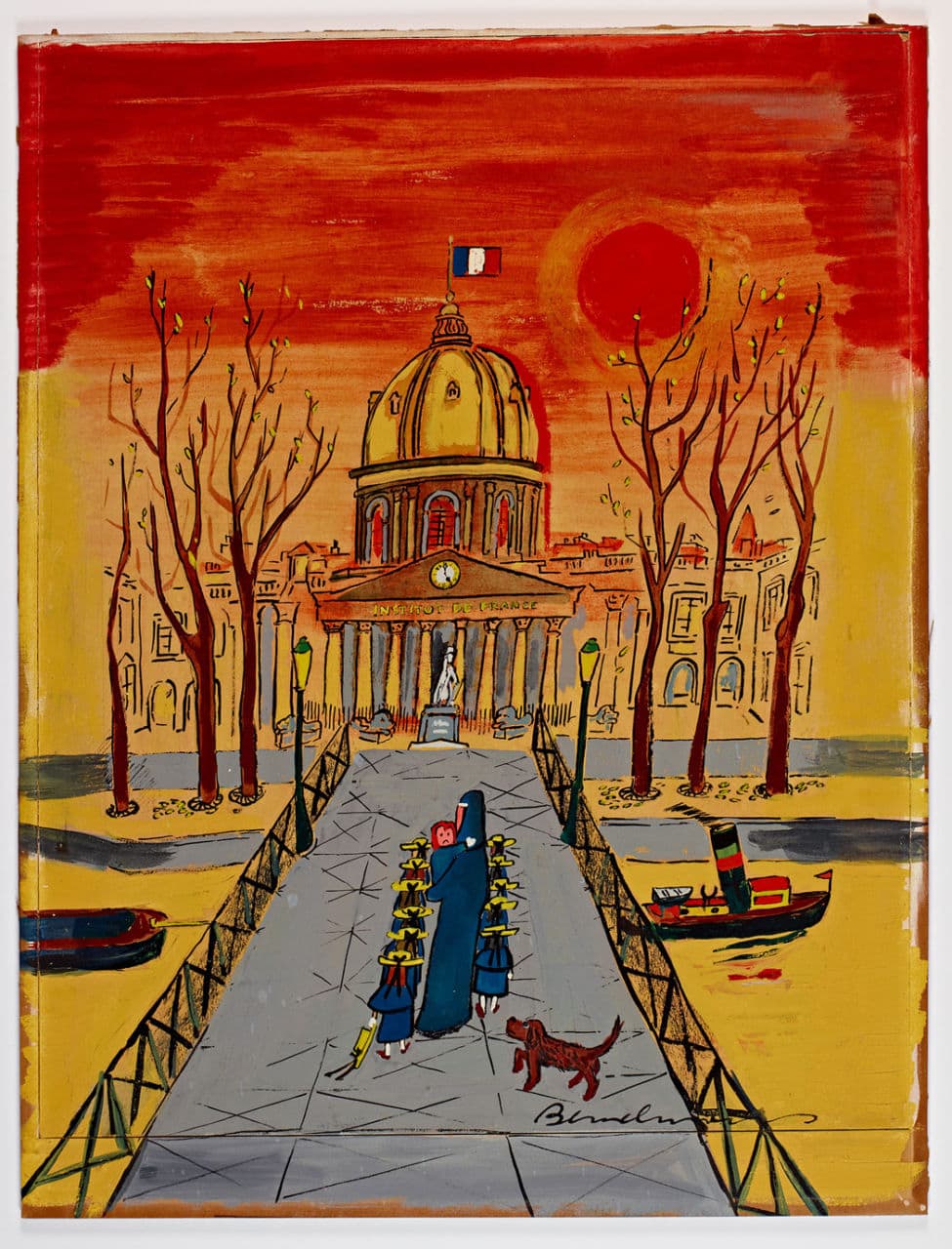 Cover for “Madeline’s Rescue,” gouache, 1953. (From the Eric Carle Museum exhibition. © Ludwig Bemelmans, LLC)