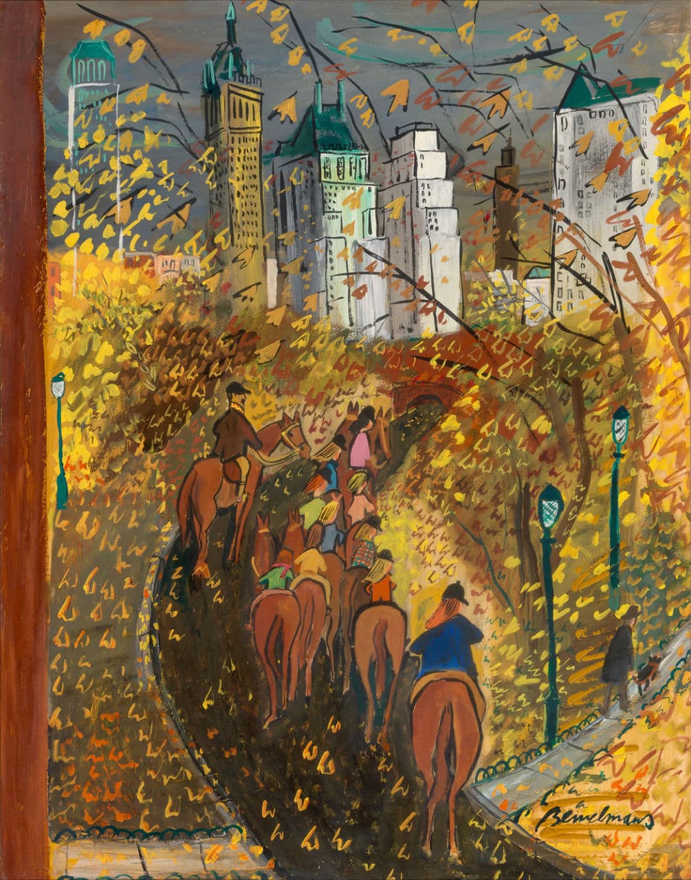 Some of Bemelmans’s finest artworks were the covers he painted for The New Yorker, like this gouache “Riding in Central Park” for the Oct. 9, 1954, issue. (From the Eric Carle Museum exhibition. © Ludwig Bemelmans, LLC)