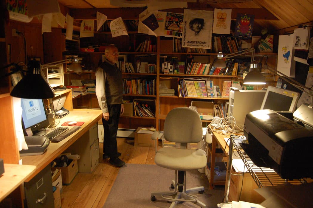 Ed Emberley’s computer studio in his Ipswich home. (Greg Cook)