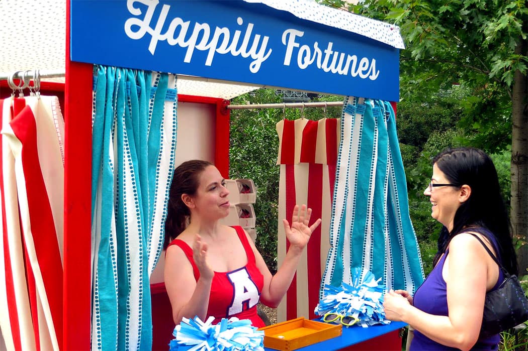 Be Be leads "Audience Interactive Participation Happy Fortunes" at the 2014 Figment arts festival in Boston. (Courtesy)