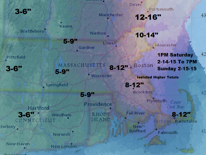 David Epstein’s predicted snowfall totals, as of Friday afternoon.