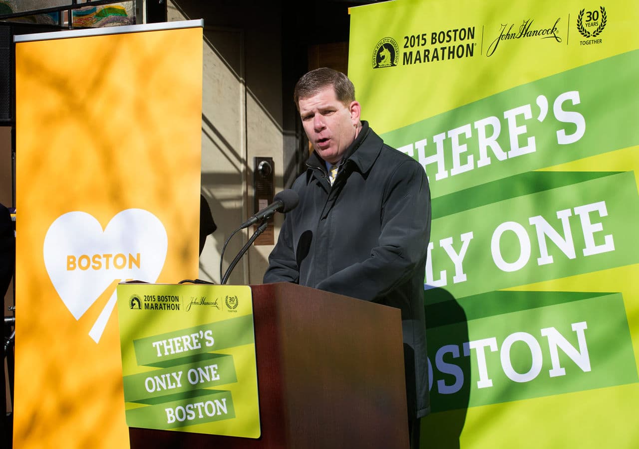Boston Mayor Marty Walsh announced Thursday that the anniversary of the Boston Marathon bombings on April 15 will now be "One Boston Day." (Robin Lubbock/WBUR)