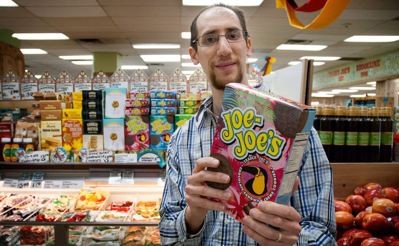 ‘Use beak to twist and pull apart two chocolate cookie sides…’”, Friedland half-sings about Joe-Joes's cookies. (Andrea Shea/WBUR)
