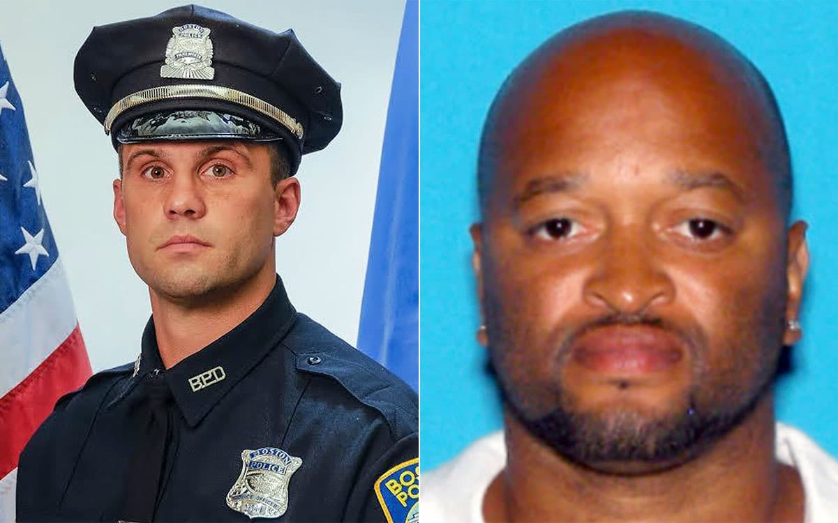Officer John Moynihan, left, and Angelo West (Boston Police Department)