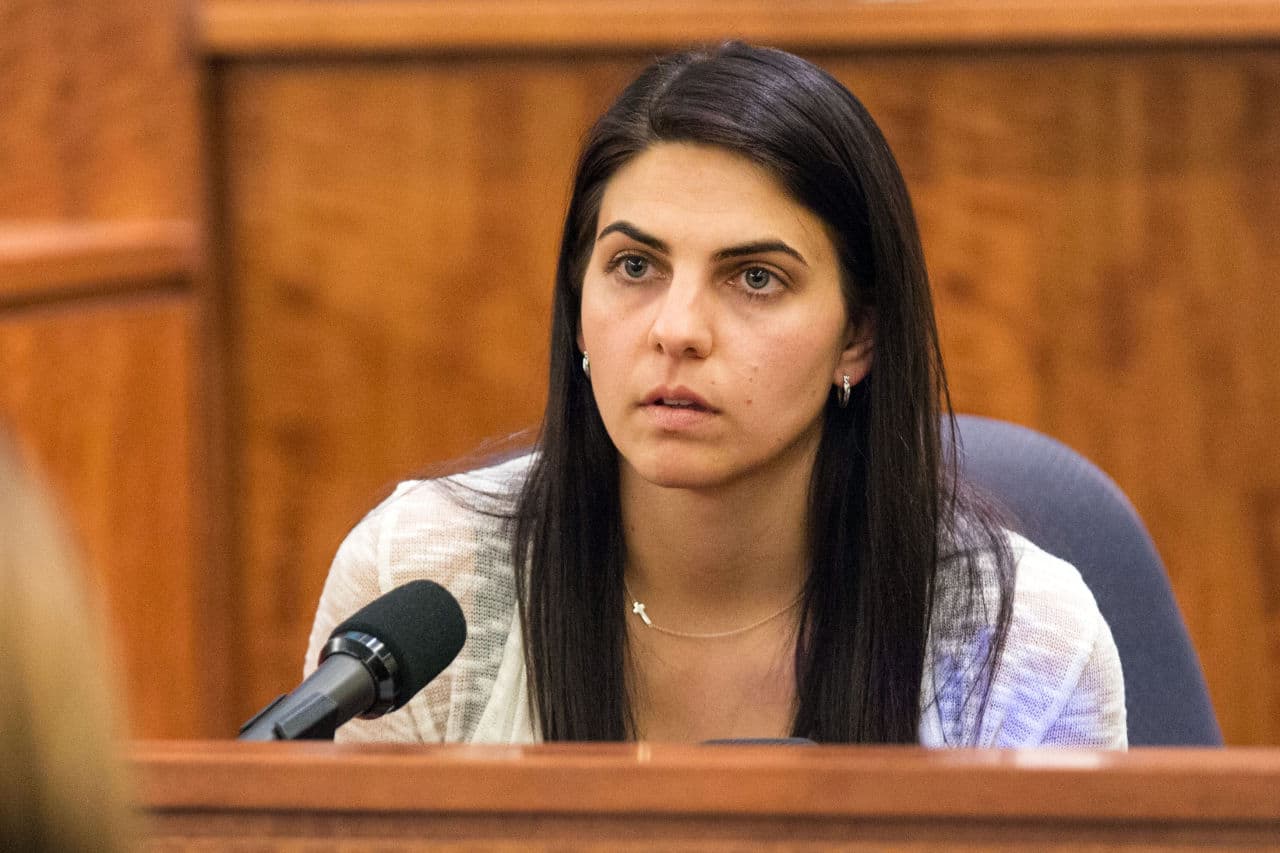 Jennifer Fortier testifies during the murder trial of former New England Patriots tight end Aaron Hernandez Monday. (Aram Boghosian/The Boston Globe/Pool)