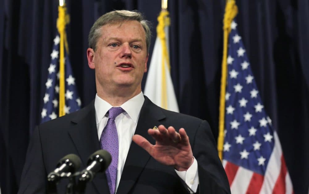 Gov. Charlie Baker unveiled his 2016 budget proposal during a news conference at the State House Wednesday. (Charles Krupa/AP)