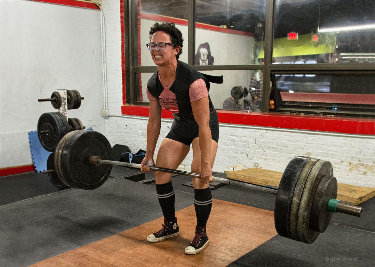 Lodrina Cherne, who weighs 123 pounds, deadlifts 365 pounds. Cherne set an American deadlift record at a recent competition and will be competing in an international meet in Finland this spring. (Liane Brandon)
