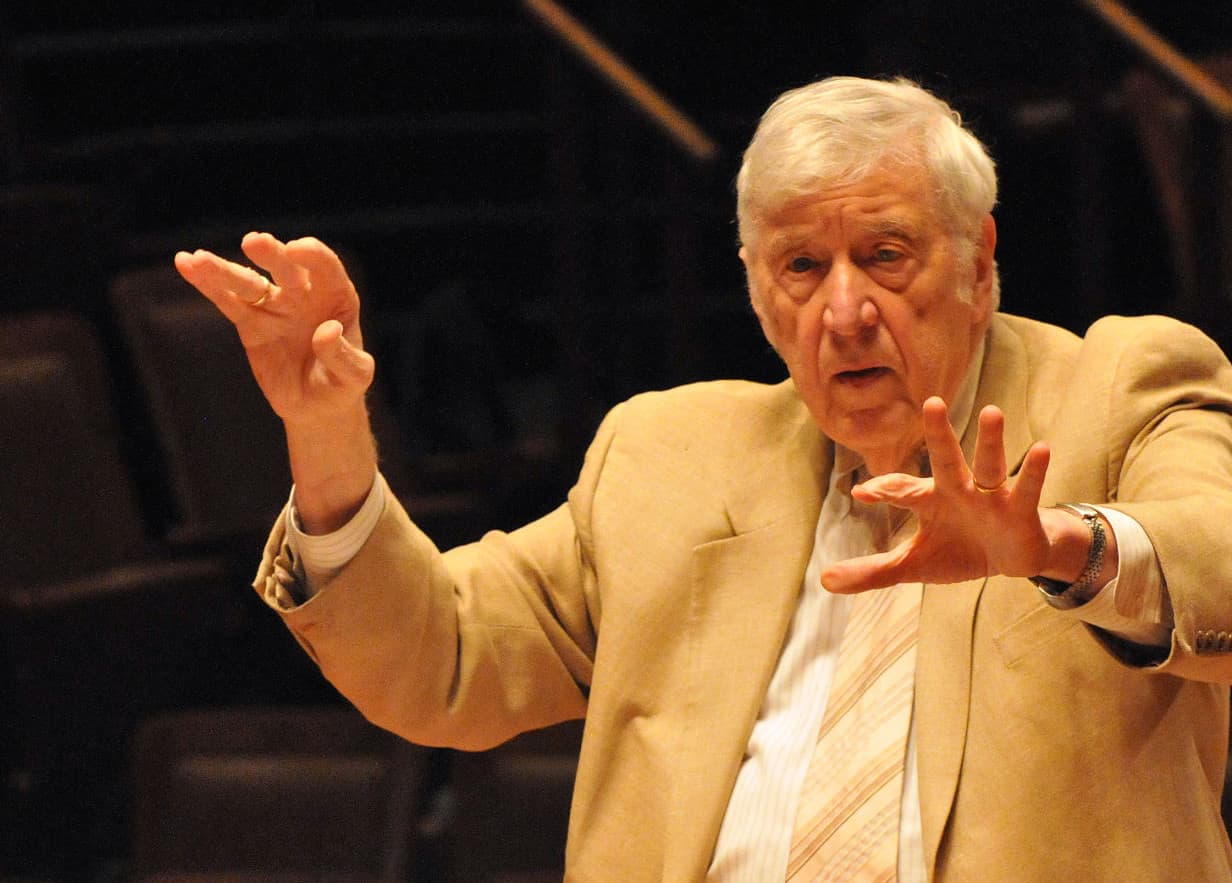 Gunther Schuller, pictured here conducting at Jordan Hall, passed away this June. (Courtesy Boston Symphony Orchestra)