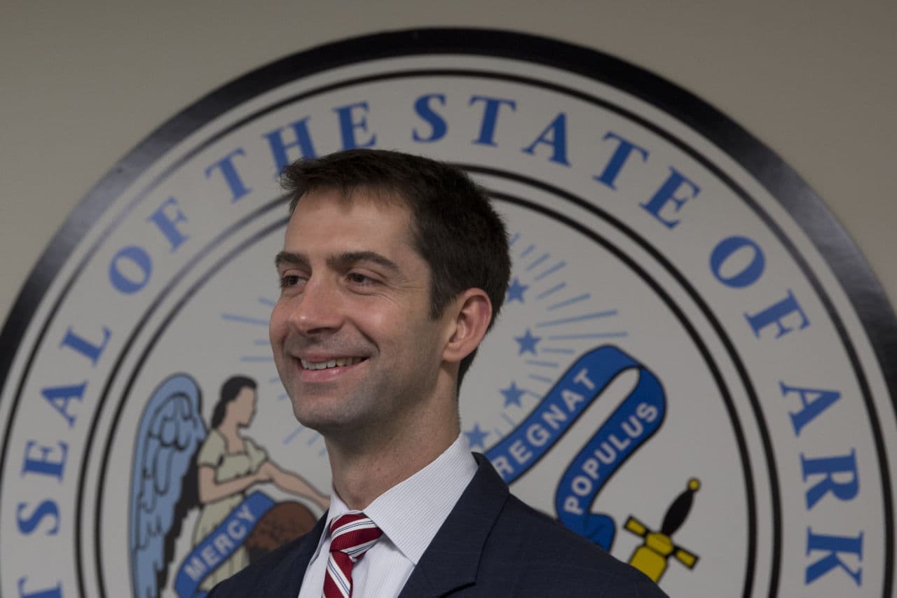 Sen. Tom Cotton, R-Ark. poses for photographers in his office on Capitol Hill in Washington, Wednesday, March 11, 2015. The rookie Republican senator leading the effort to torpedo an agreement with Iran is an Army veteran with a Harvard law degree who has a full record of tough rhetoric against President Barack Obama's foreign policy. (AP)