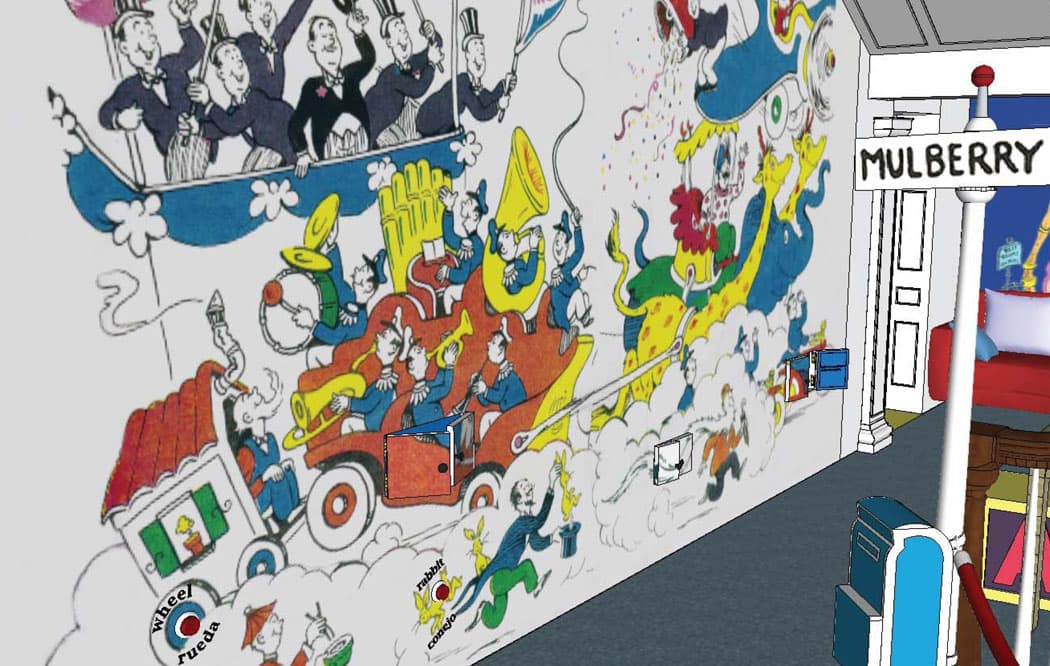Conceptual design for Mulberry Street mural at the Amazing World of Dr. Seuss Museum. (Springfield Museums)