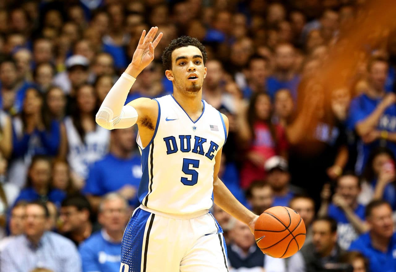 Heading into the Final Four, Duke's Tyus Jones is averaging 11.5 points and 5.5 assists per game in the NCAA tournament. (Streeter Lecka/Getty Images)