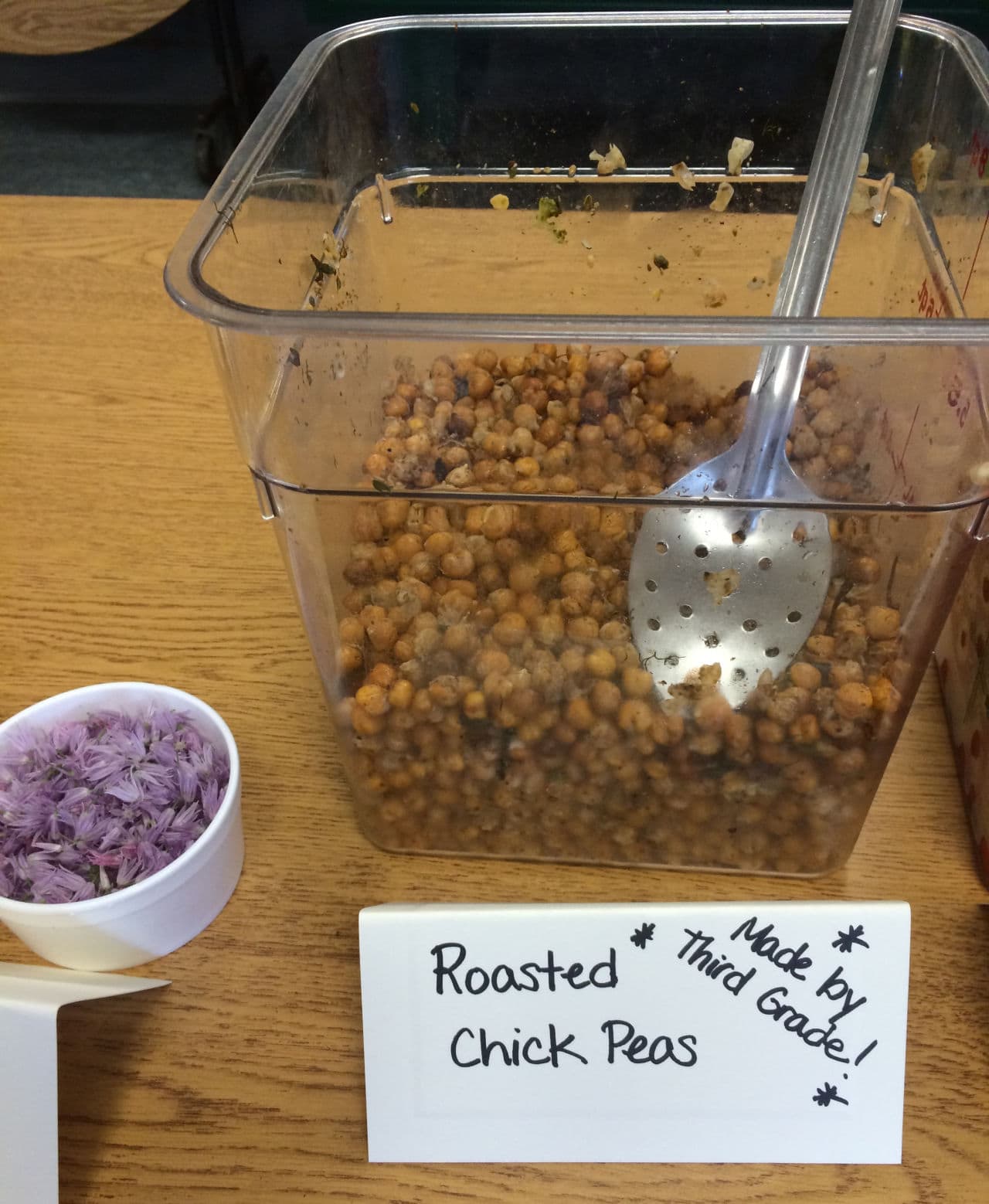 Chickpeas are a great source of protein and an easy side dish for kids to make. (Kathy Gunst/WBUR)