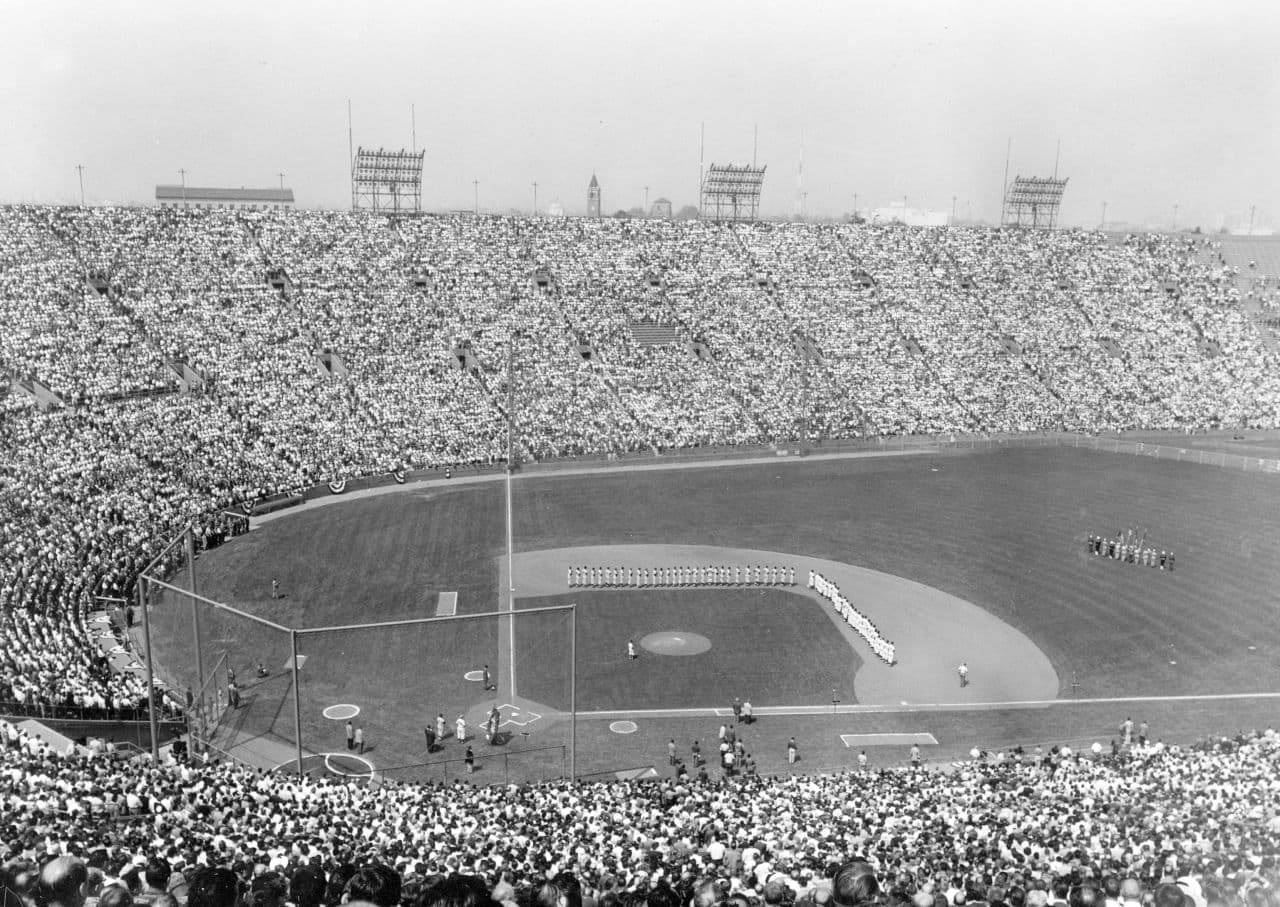 78,682 at the Los Angeles Memorial Coliseum during opening day in 1958. (AP File)