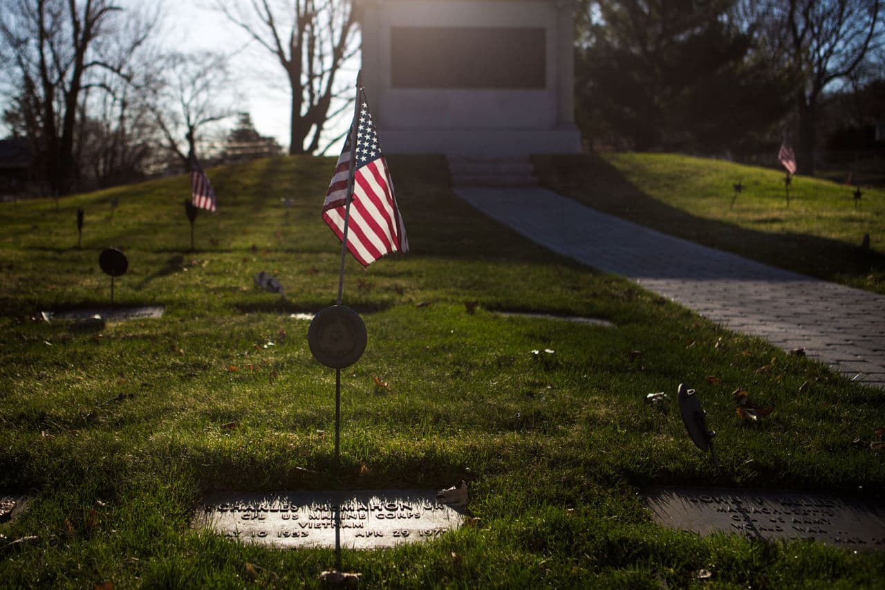 Cpl. Charles McMahon, one of the last two U.S. service members to die in the Vietnam War, is buried in his hometown of Woburn. (Jesse Costa/WBUR)