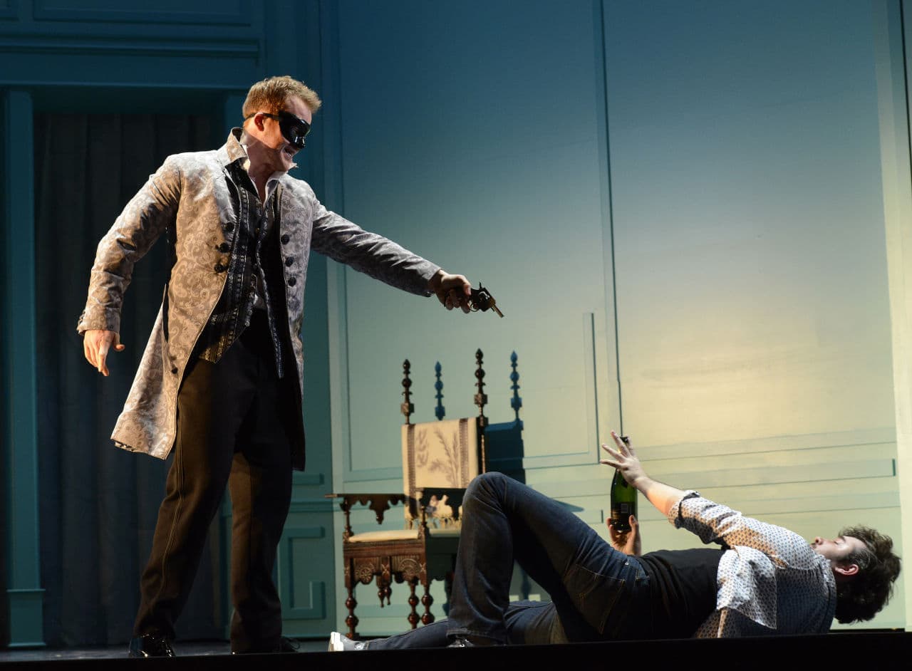 Don Giovanni (Duncan Rock) and actor David Cushing. (Eric Antoniou/Courtesy Boston Lyric Opera)