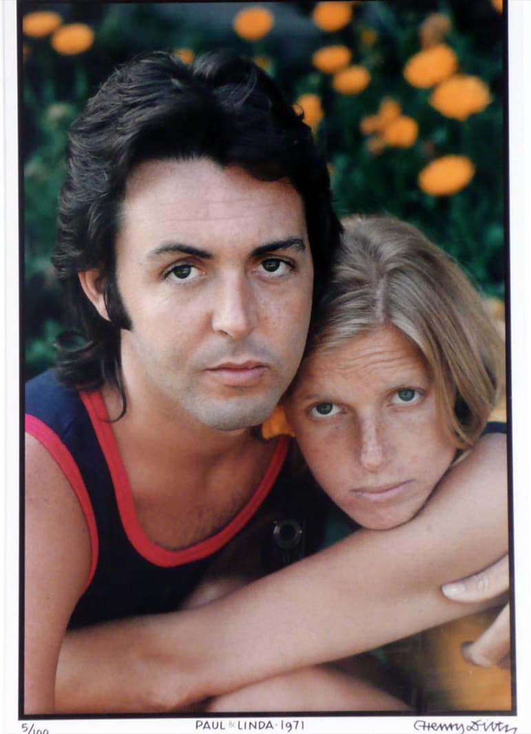 Paul and Linda, 1971. This photo ended up on the cover of Life Magazine. Life was doing an article on Paul and they wanted a photo of The Beatles, but Paul wanted a photo of himself because he had just gone solo. Diltz knew Linda McCartney when both were photographers in New York. She called him to take some pictures of Paul and her for the songbook for Ram, but they liked this photo so much that they sent it to Life for the cover. (Henry Diltz)