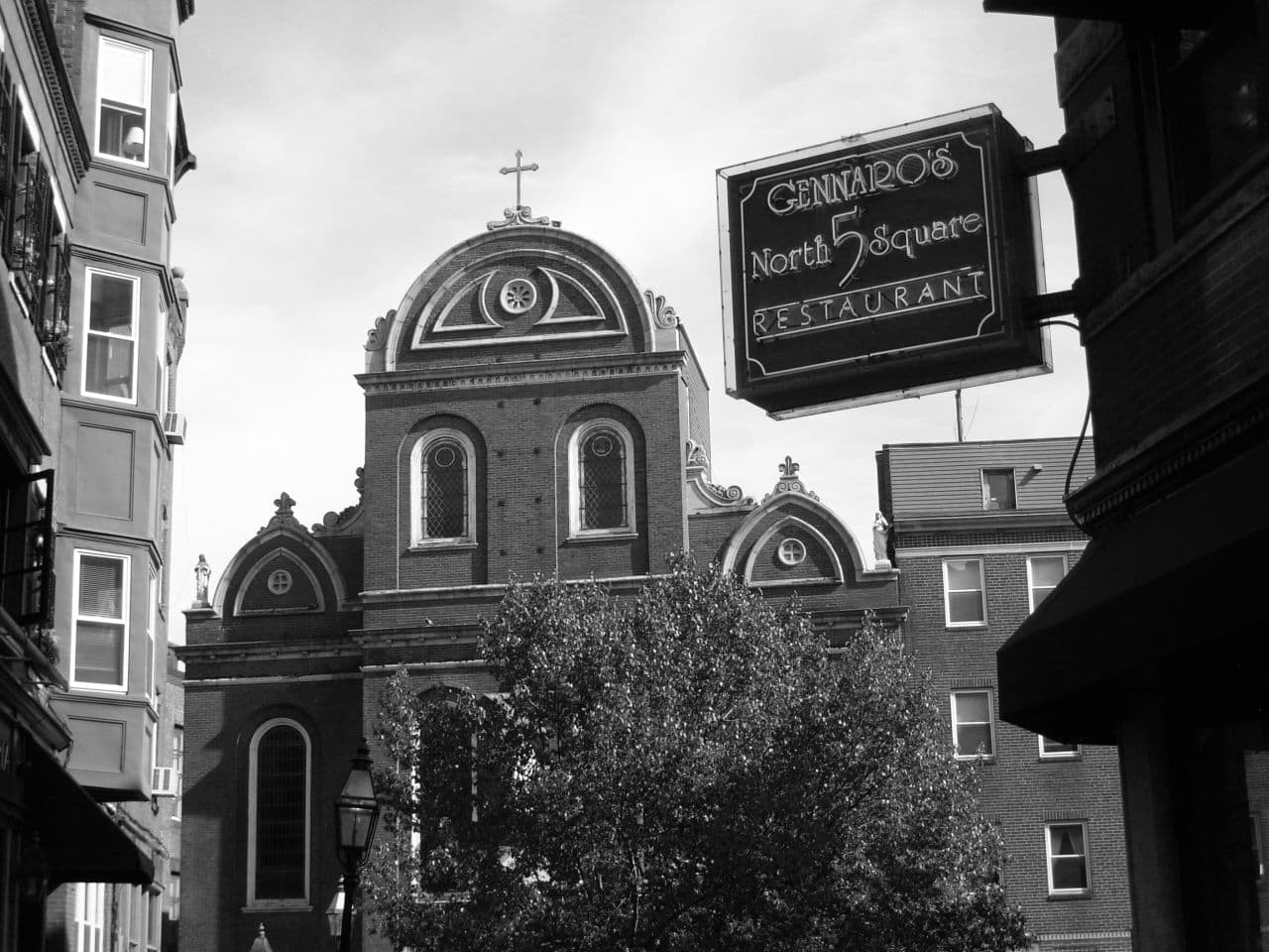 Erika Fine: "The sign reminds me that, even in America, even in a dynamic, progressive city like the new Boston, Jews might still, to some extent, be considered 'other.'" Pictured: The Sacred Heart Church seen from Prince Street in Boston's North End. (Aidan Wakely-Mulroney/flickr)
