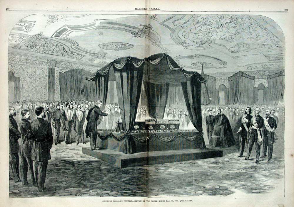 An illustration in Harper&#039;s Weekly in May 1865 depicts President Lincoln&#039;s funeral. (Library of Congress)