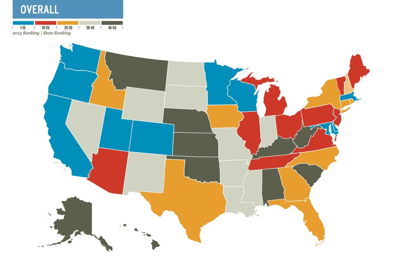 The League of American Bicyclists&#039; annual ranking looks at how favorable each state is to bicycling. (Courtesy of The League of American Bicyclists)