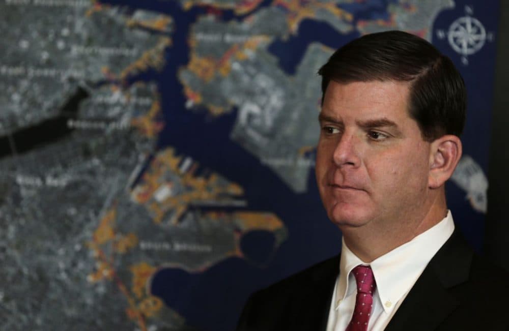 Boston Mayor Marty Walsh, during an early 2014 news conference on climate change (Charles Krupa/AP)