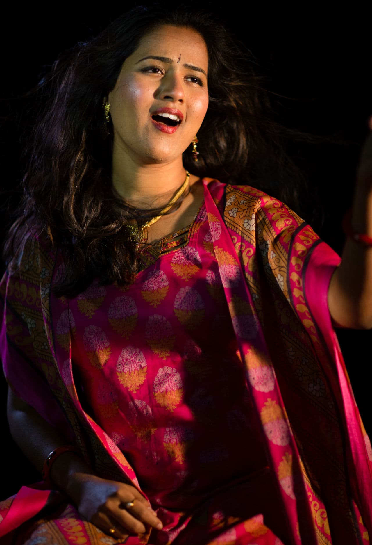 Anuja Panditrao, a 2013 IndianRaga fellow from Canada, performs during the video shoot at the IndianRaga Fellowship in New York. (Vladimir Weinstein Photography)