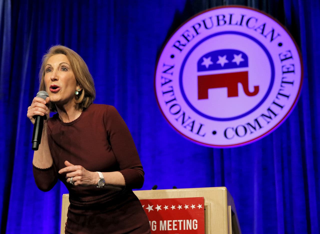 Republican Presidential candidate Carly Fiorina speaks at the Republican National Committee&#039;s spring meeting Wednesday. (Matt York/AP)
