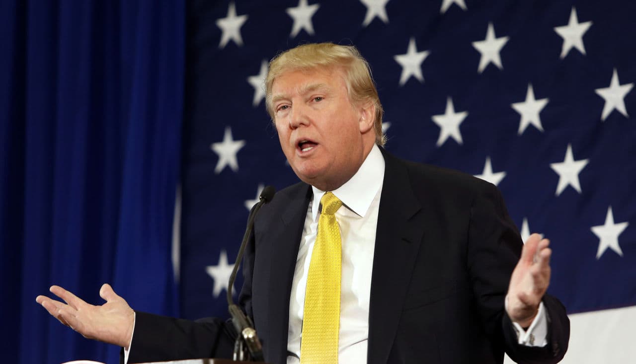 Donald Trump speaks at the Republican Leadership Summit in April. (Jim Cole/AP)