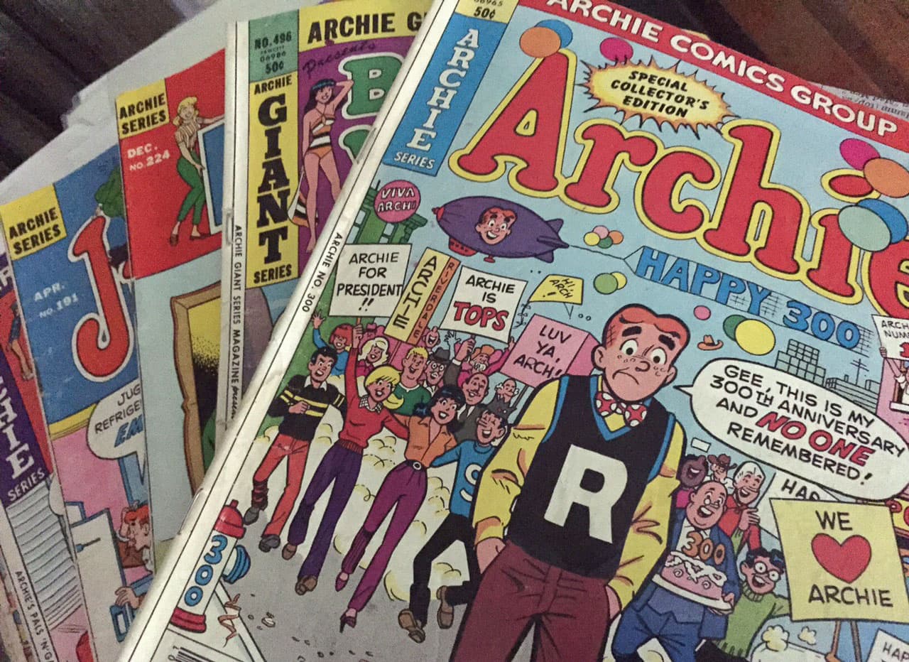 A collection of "Archie" comics at Gerald Peary's home (Andrea Shea/WBUR)