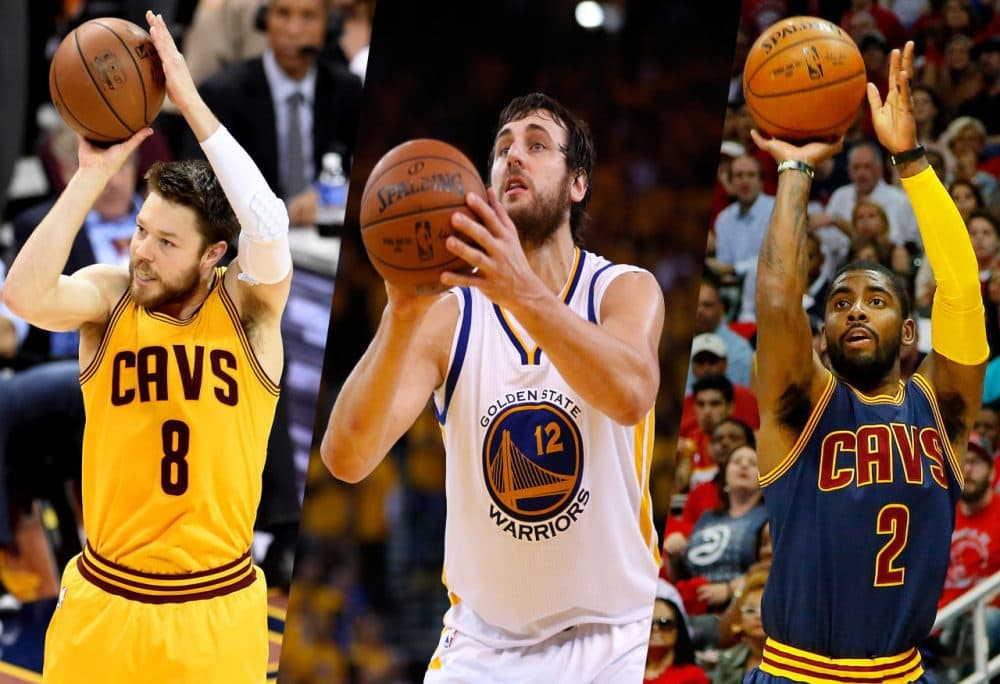 Matthew Dellavedova, Andrew Bogut and Kyrie Irving (left to right) are Australian citizens. (Getty Images)