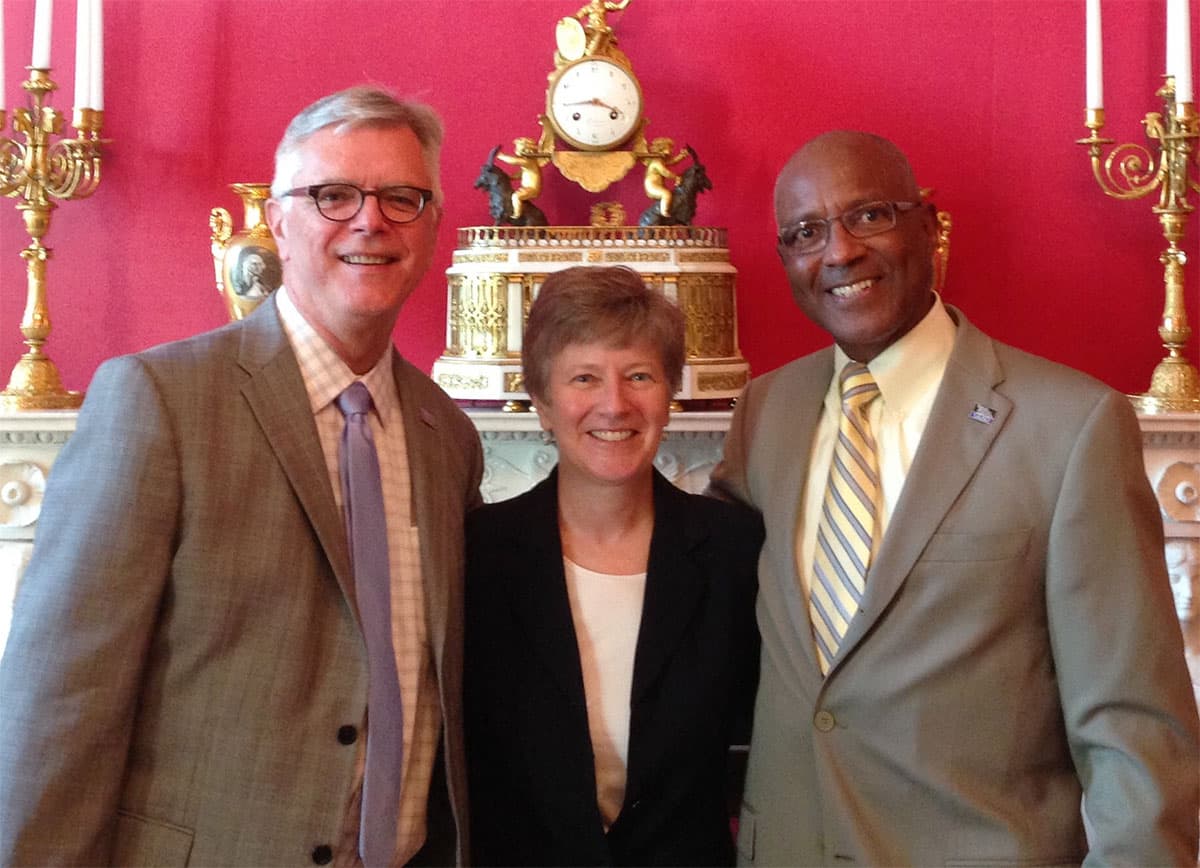 From left: Rob Compton, attorney Mary Bonauto and David Wilson at a White House LGBT event this week (Courtesy of David Wilson)