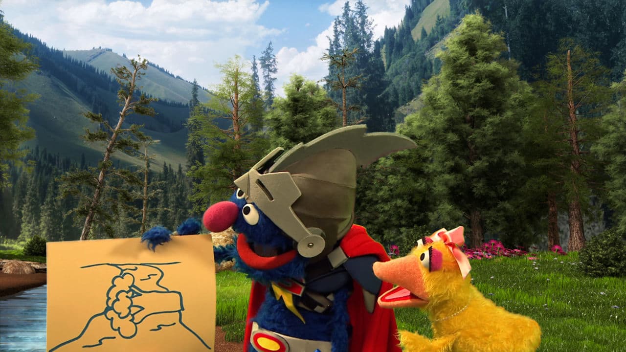  Super Grover drew a plan describing how he can cross the river. One idea: by making a bridge with broccoli. (Courtesy, Sesame Workshop).